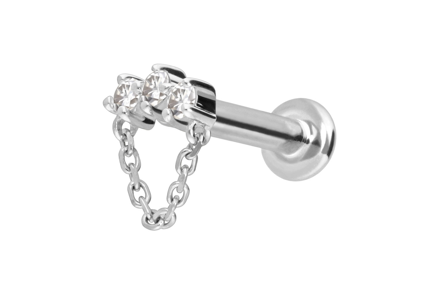 14 Karat Gold Labret Piercing mit Push Fit MOISSANIT-BOGEN + KETTE